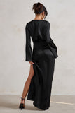 Patricia Black Extreme Plunge Long Sleeve Maxi Dress With Tie Detail