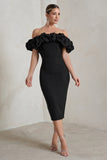 Estie Black Structured Statement Bardot Midi Dress