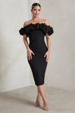 Estie Black Structured Statement Bardot Midi Dress