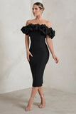 Estie Black Structured Statement Bardot Midi Dress