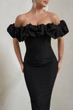 Estie Black Structured Statement Bardot Midi Dress