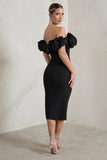 Estie Black Structured Statement Bardot Midi Dress
