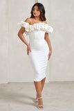 Estie White Structured Statement Bardot Midi Dress