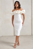 Estie White Structured Statement Bardot Midi Dress