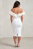 Estie White Structured Statement Bardot Midi Dress