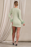 Mae Mint Wrap Mini Dress With Drape And Feather Cuffs