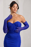 Come Closer Cobalt Blue Long Ruched Mesh Gloves