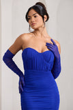 Come Closer Cobalt Blue Long Ruched Mesh Gloves