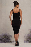 Lisbon Black Maternity Square Neck Ruched Midi Dress