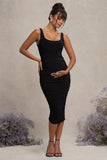 Lisbon Black Maternity Square Neck Ruched Midi Dress