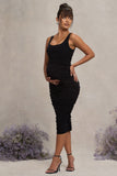 Lisbon Black Maternity Square Neck Ruched Midi Dress