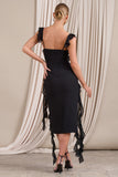 Havana Heat Black Cowl Ruffle Chiffon Midi Dress
