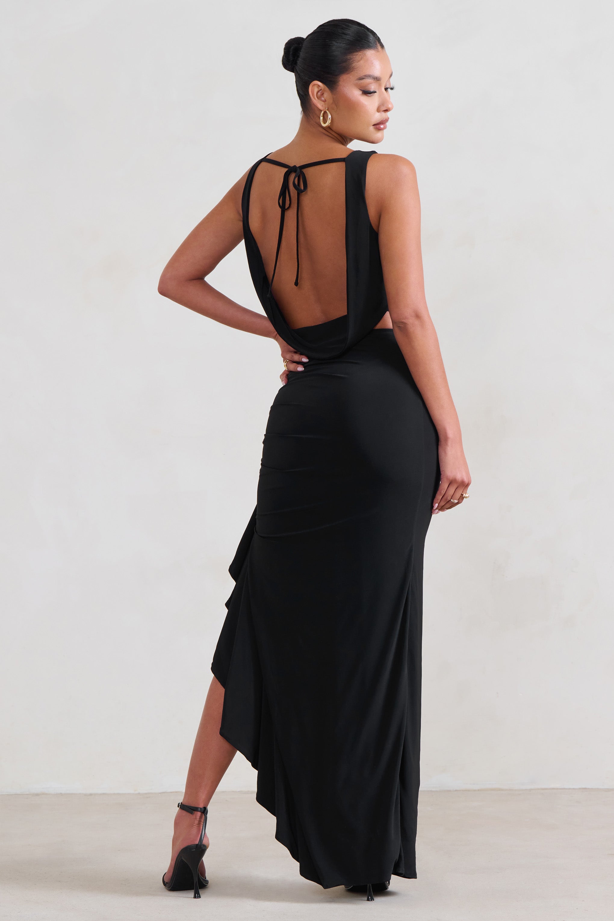 La Belle Black Ruffle Maxi Skirt With Thigh Split