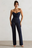 Bellezza Navy Bandeau Corset Wide Leg Jumpsuit