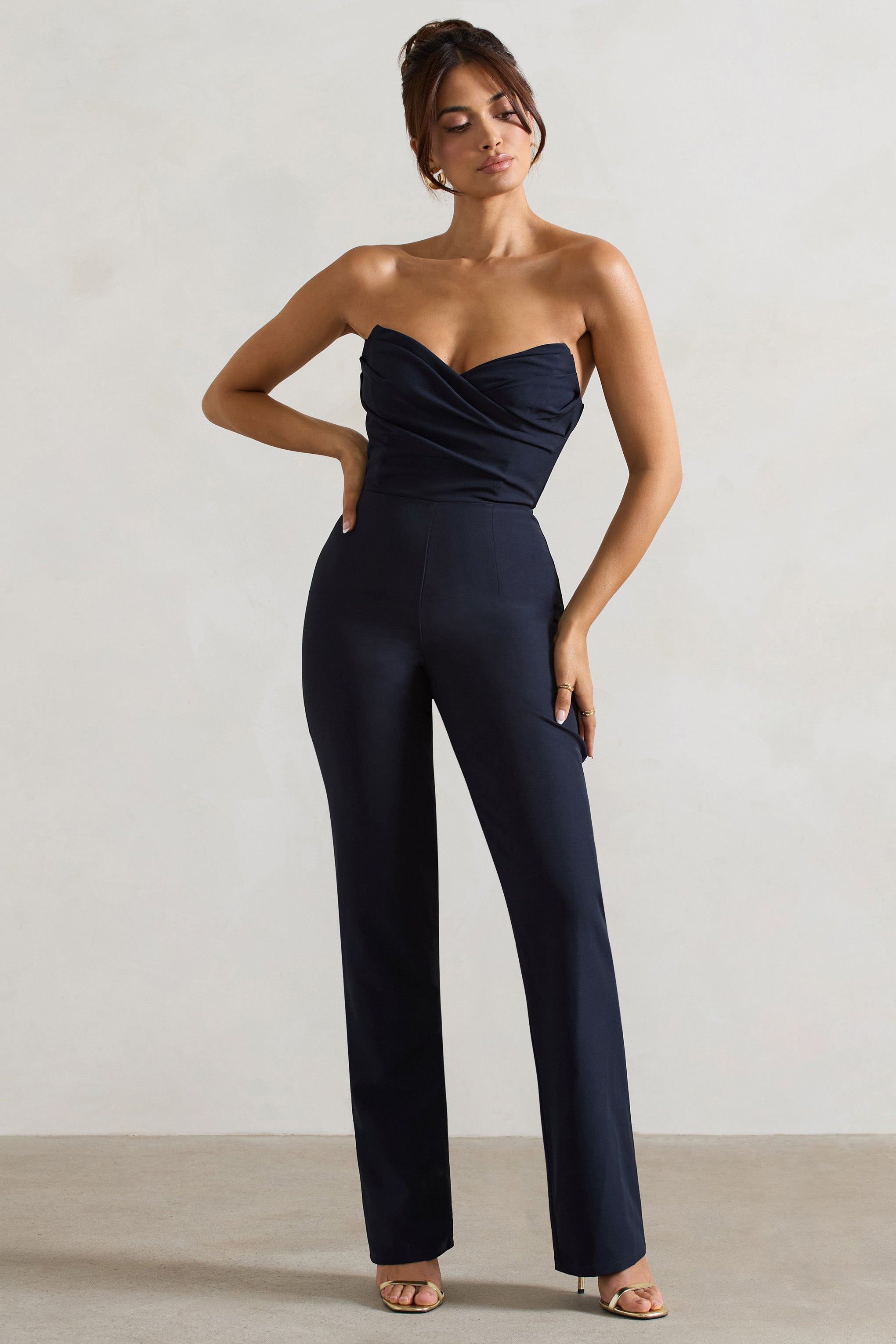 Bellezza Navy Bandeau Corset Wide Leg Jumpsuit
