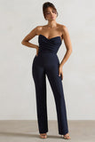 Bellezza Navy Bandeau Corset Wide Leg Jumpsuit