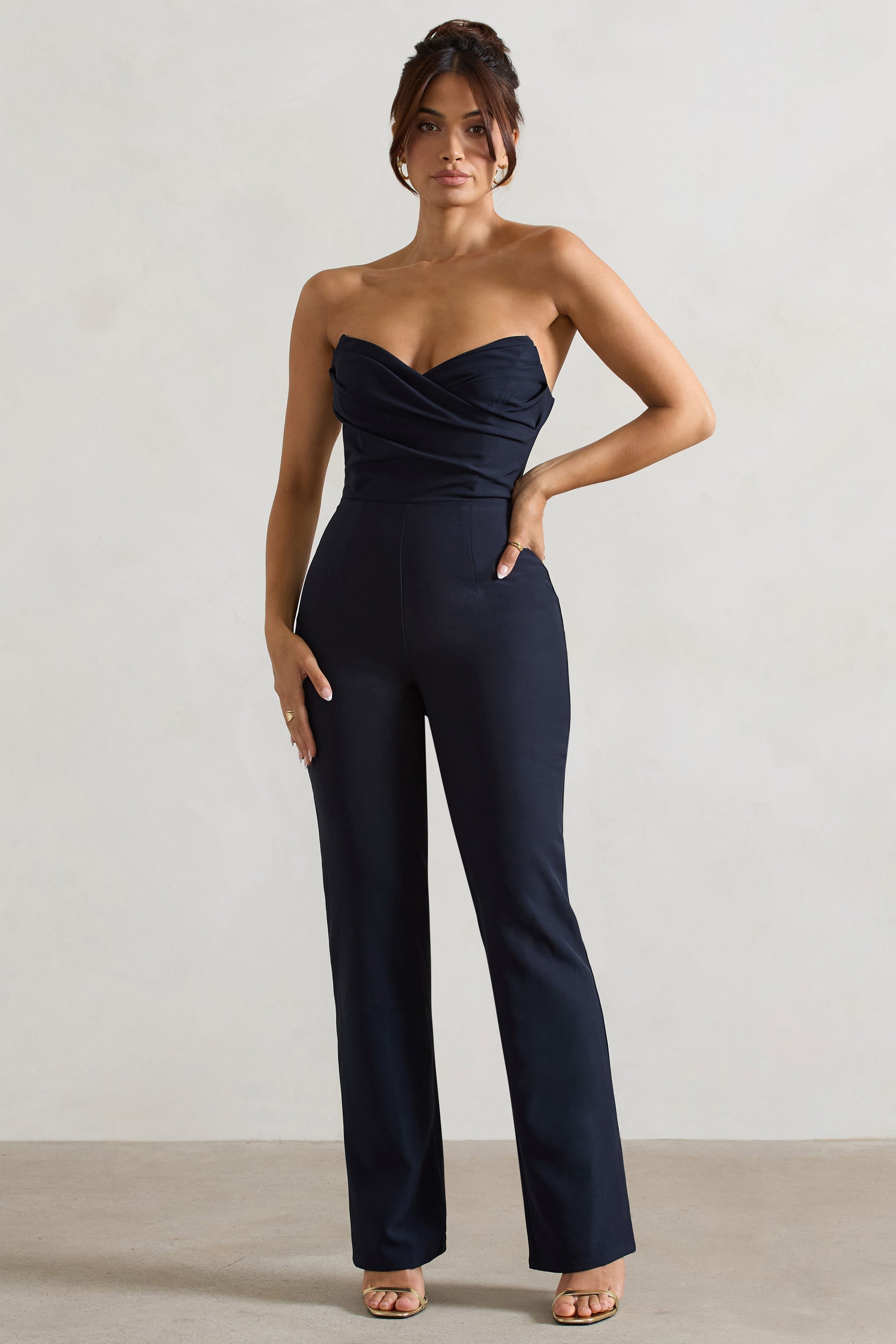 Bellezza Navy Bandeau Corset Wide Leg Jumpsuit