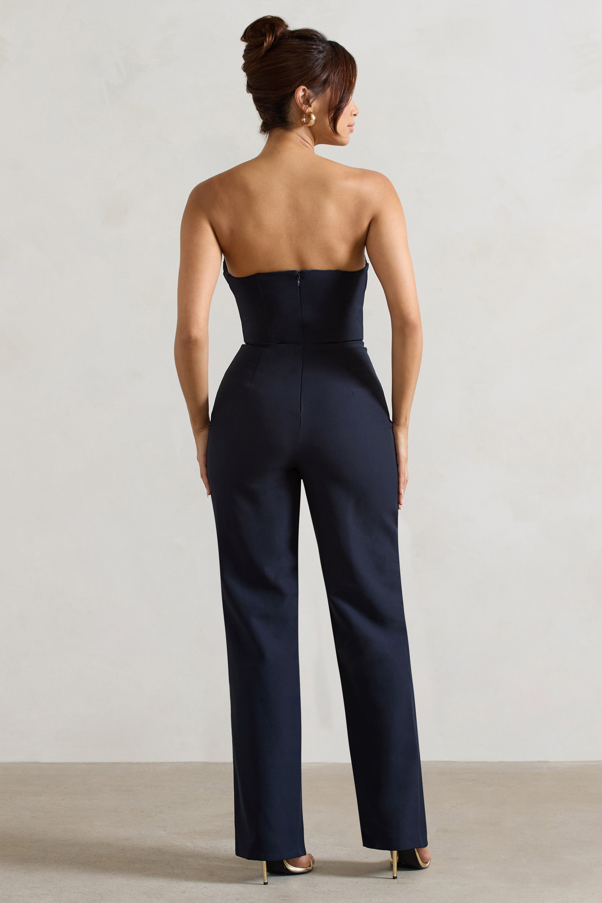Bellezza Navy Bandeau Corset Wide Leg Jumpsuit