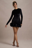 Claudine Black Velvet Long-Sleeved Ruffled Mini Dress
