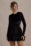 Claudine Black Velvet Long-Sleeved Ruffled Mini Dress