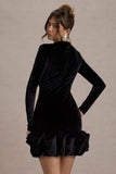 Claudine Black Velvet Long-Sleeved Ruffled Mini Dress