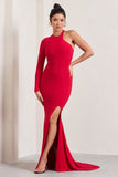Toya Red Asymmetric Split Maxi Dress