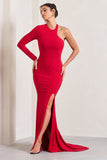 Toya Red Asymmetric Split Maxi Dress