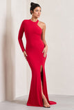 Toya Red Asymmetric Split Maxi Dress