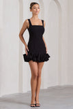 Lucy Black Strappy Mini Dress With Ruffle Trim