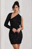 Siren Black Sequin One Shoulder Bodycon Mini Dress
