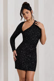 Siren Black Sequin One Shoulder Bodycon Mini Dress
