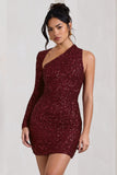 Siren Burgundy Sequin One Shoulder Bodycon Mini Dress