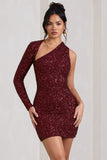 Siren Burgundy Sequin One Shoulder Bodycon Mini Dress