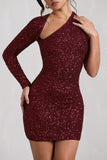 Siren Burgundy Sequin One Shoulder Bodycon Mini Dress