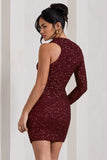 Siren Burgundy Sequin One Shoulder Bodycon Mini Dress