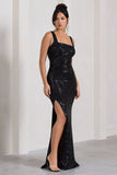 Yvonne Black Sequin Open-Back Bodycon Maxi Dress