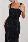 Yvonne Black Sequin Open-Back Bodycon Maxi Dress