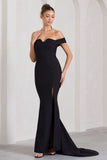 Karma Black Bardot Split Fishtail Maxi Dress