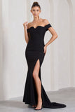 Karma Black Bardot Split Fishtail Maxi Dress