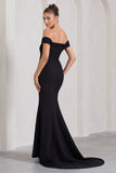 Karma Black Bardot Split Fishtail Maxi Dress