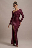 Remarkable Burgundy Sequin Long-Sleeved Twisted Maxi Dress