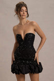 Nadia Black Sequin Strapless Mini Dress With Ruffle Trim