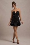 Nadia Black Sequin Strapless Mini Dress With Ruffle Trim