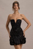 Nadia Black Sequin Strapless Mini Dress With Ruffle Trim