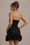 Nadia Black Sequin Strapless Mini Dress With Ruffle Trim