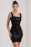Glimmer Black Sequin Open-Back Bodycon Mini Dress