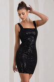 Glimmer Black Sequin Open-Back Bodycon Mini Dress