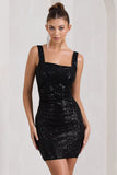 Glimmer Black Sequin Open-Back Bodycon Mini Dress