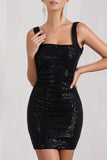 Glimmer Black Sequin Open-Back Bodycon Mini Dress