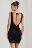 Glimmer Black Sequin Open-Back Bodycon Mini Dress